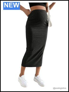 Maternity Rib Knit High Waist Split Pencil Skirt Long